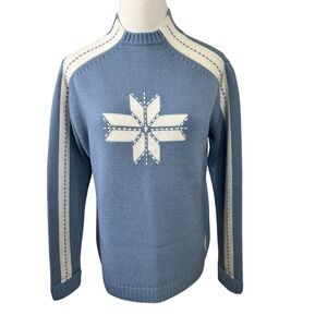 Vtg Nordic Ski Sweater Women's Large Blue Wool Snowflake Fair‎ Isle Pullover
